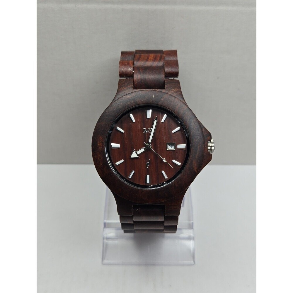 Makani Hawaii Mens 49mm Dark Brown Wood Date Quartz Watch Japan Movt New Battery